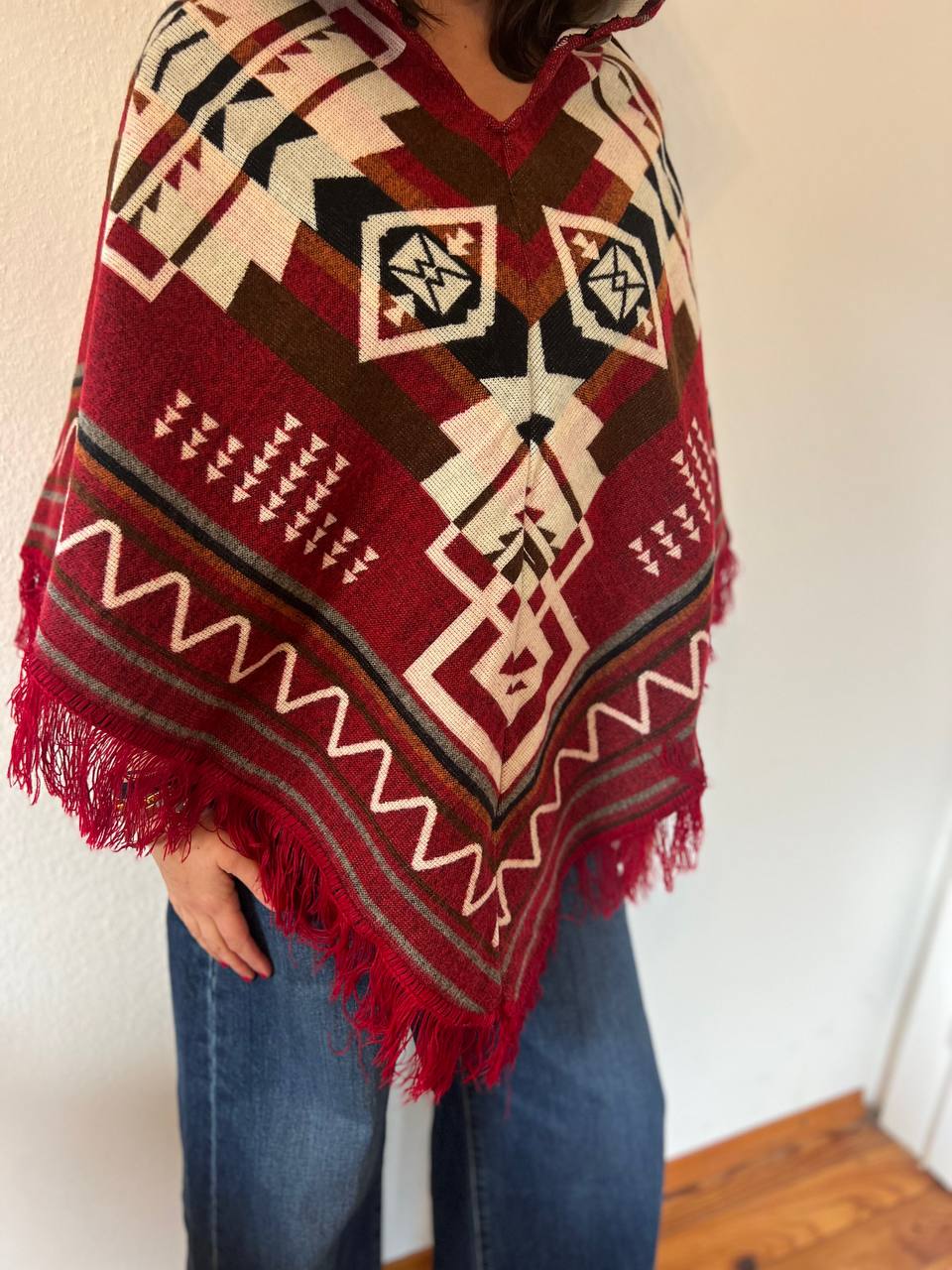 Red winter poncho