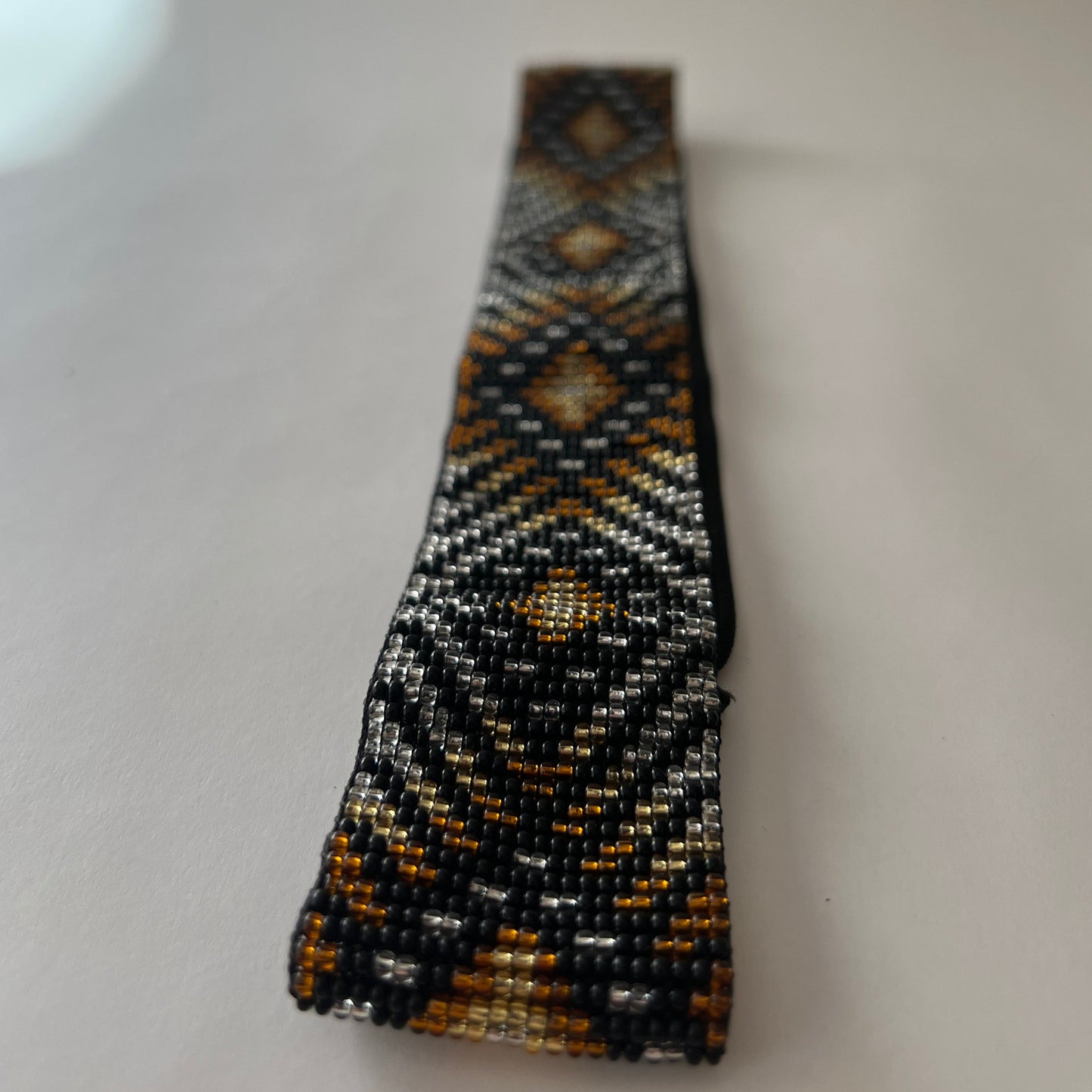 Brown Hair-ribbon with black silver patterns