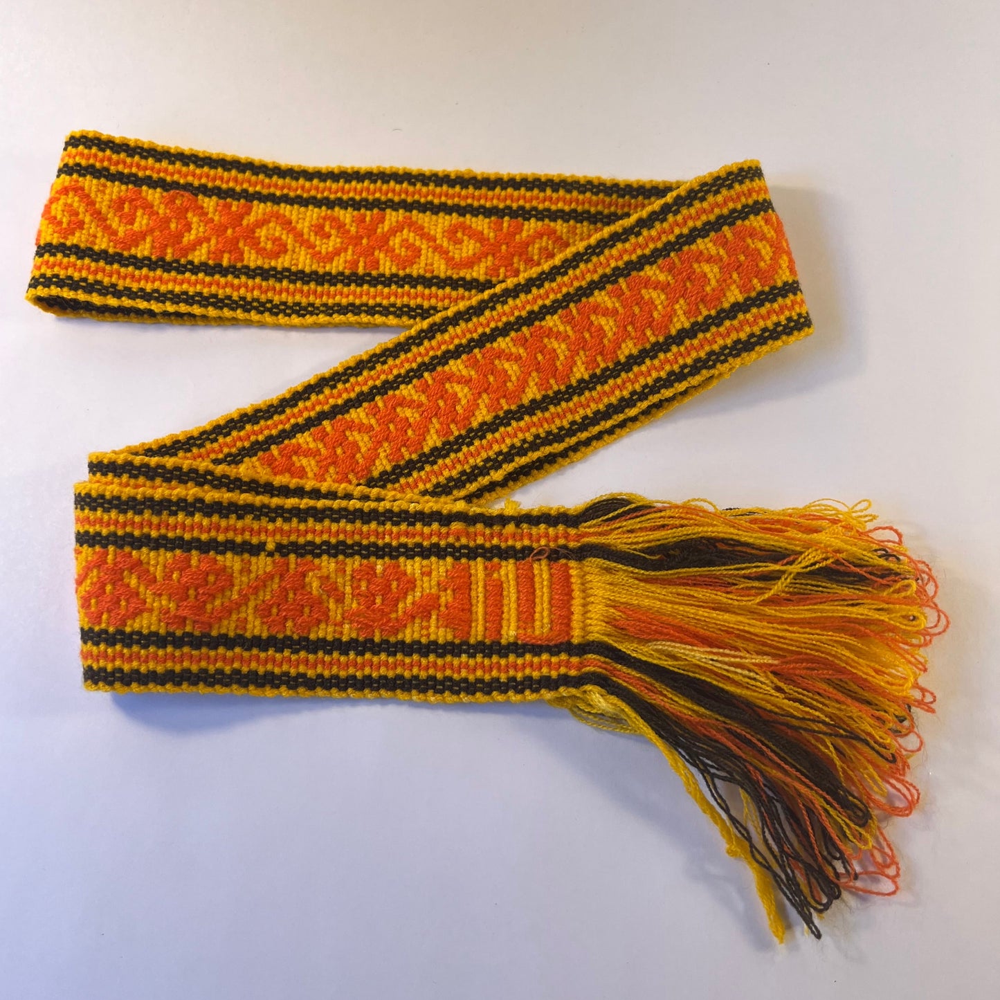 Orange ceremony belt with patterns 9 cm x 130 cm