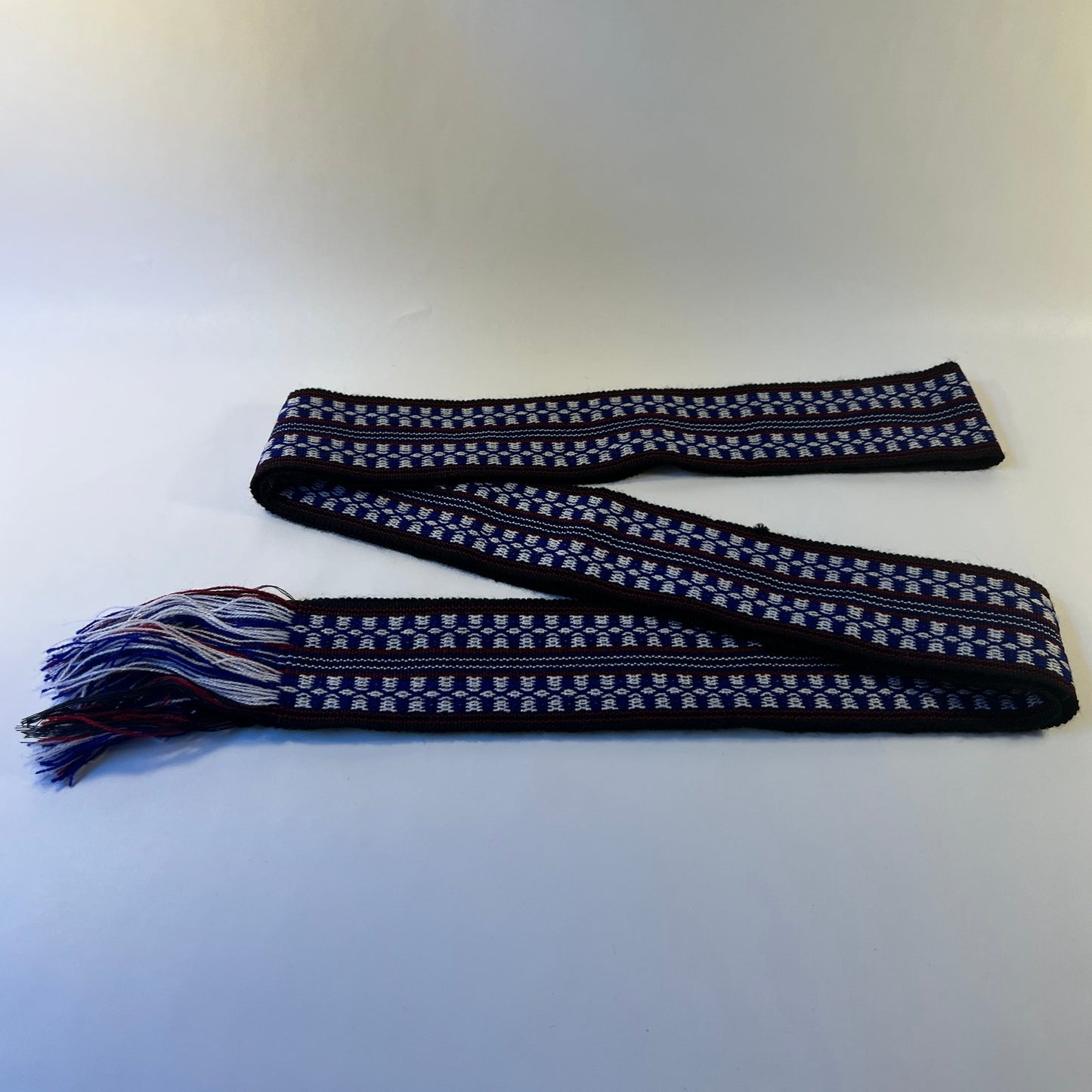 Black ceremony belt with blue patterns 7 cm x 200 cm