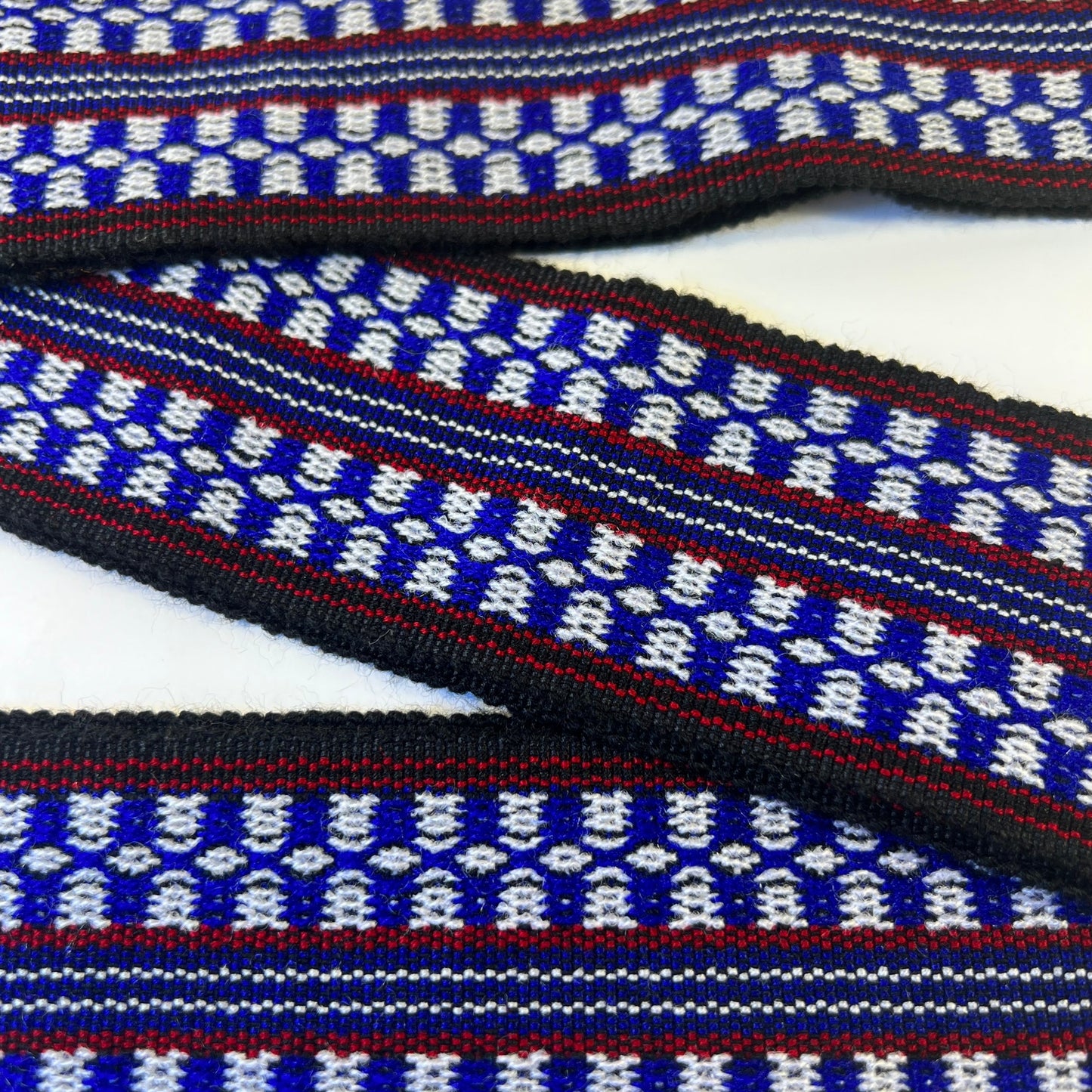 Black ceremony belt with blue patterns 7 cm x 200 cm