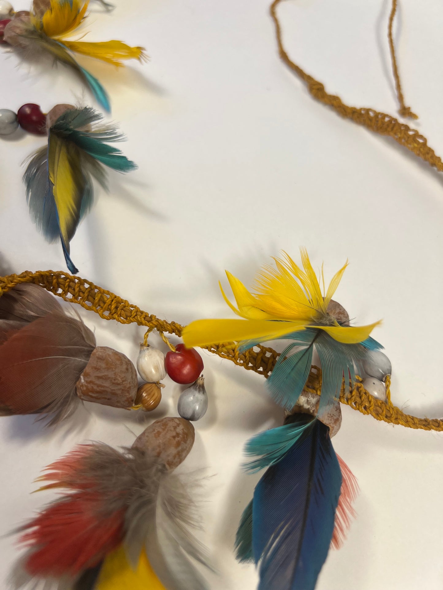 Colourful long feather necklace