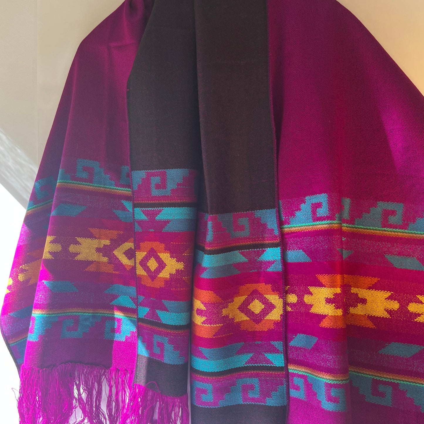 Classical summer poncho - red, violet, green, blue, light brown