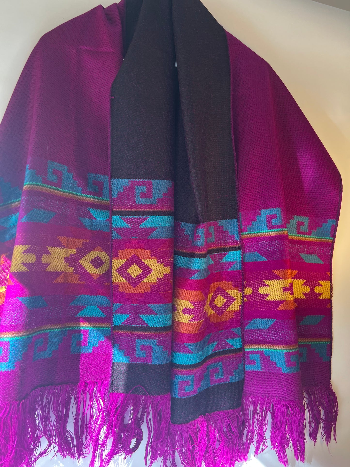 Classical summer poncho - red, violet, green, blue, light brown