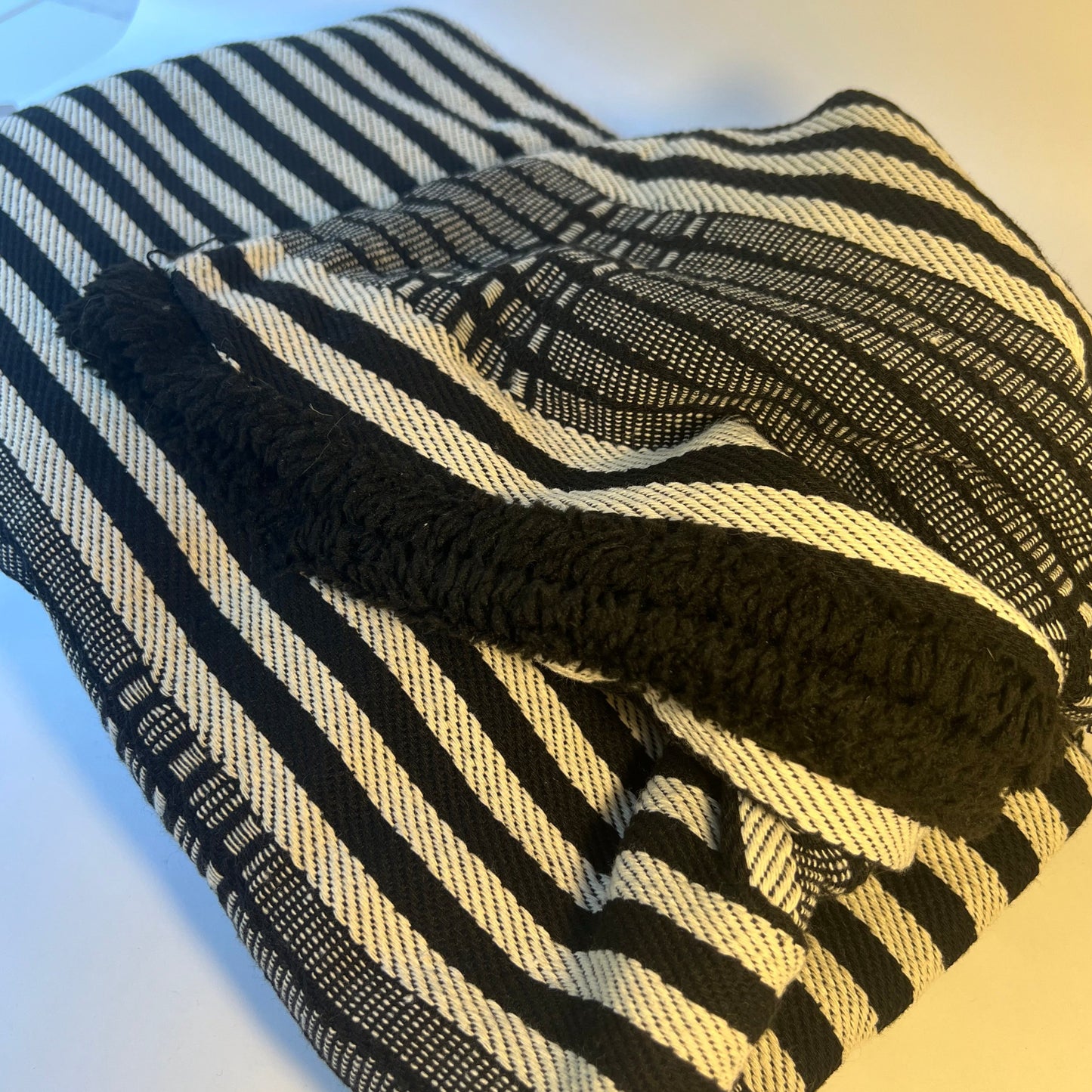 Winter poncho - black & white stripped